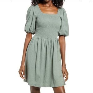 Vero Moda Sage Green Puff Sleeve Dress